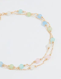 Gold Pastel Green & Blue Gem Layered Anklet - link has visual effect only