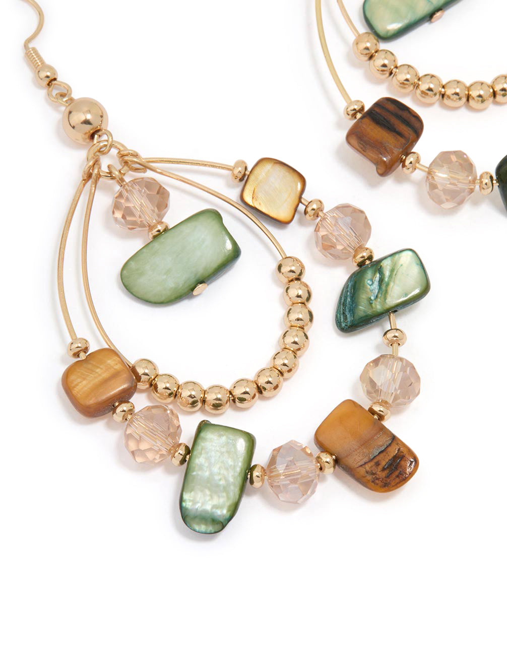 Gold Genuine Shell Brown & Green Beaded Earrings
