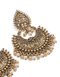 Antique Gold Teardrop Pearl Boho Earrings - link has visual effect only