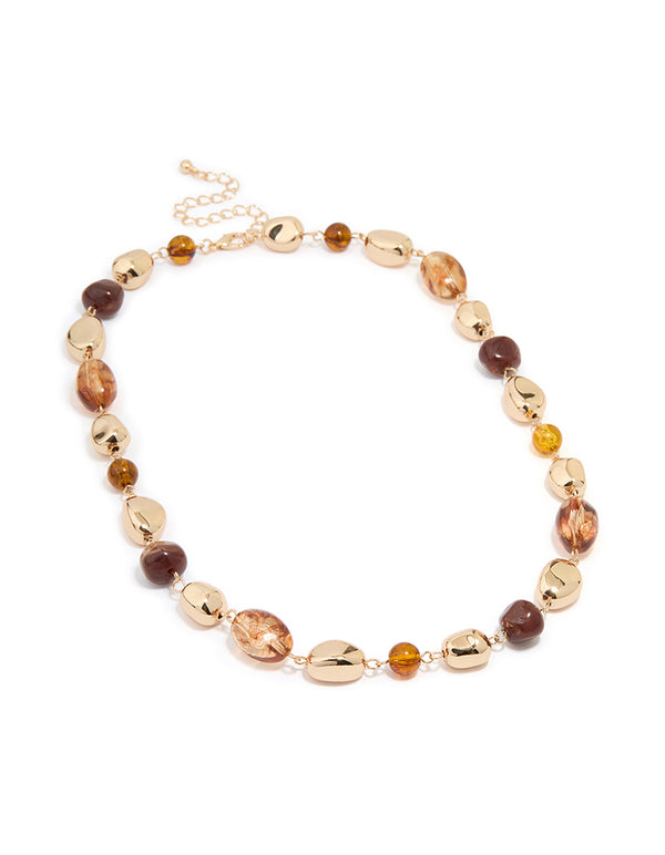 Gold Neutral Beaded Short Necklace