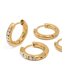 Waterproof Gold Plated Stainless Steel Chunky Hoop Earrings 2-Pack - link has visual effect only