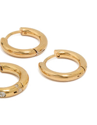 Waterproof Gold Plated Stainless Steel Chunky Hoop Earrings 2-Pack - link has visual effect only