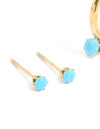 Waterproof Gold Plated Stainless Steel Turquoise Mini Earrings 2-Pack - link has visual effect only