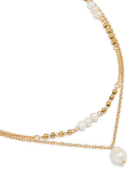 Waterproof Gold Plated Stainless Steel Pearl Dainty Layered Necklace - link has visual effect only