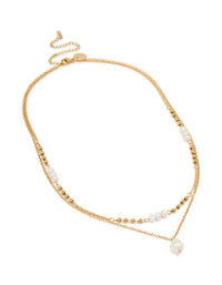Waterproof Gold Plated Stainless Steel Pearl Dainty Layered Necklace - link has visual effect only