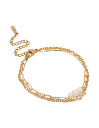 Waterproof Gold Plated Stainless Steel Pearl Fine Pin Chain Bracelet - link has visual effect only