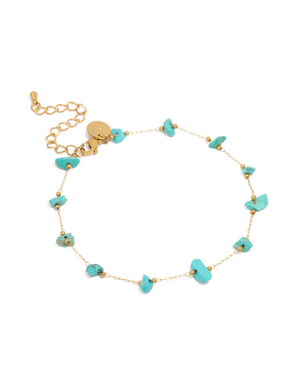 Waterproof Gold Plated Stainless Steel Blue Semi Precious Stone Anklet