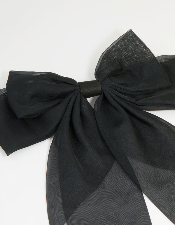 Black Opaque Fabric Drop Bow Hair Clip