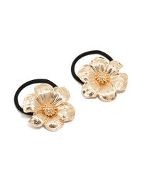 Gold Flower Detail Hair Ties 2-Pack - link has visual effect only