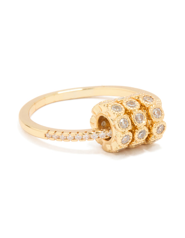 Gold Plated Cubic Zirconia Rondell Triple Loop Charm Ring