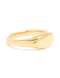 Showcasing a waterproof gold plated stainless steel oval signet ring front view - link has visual effect only