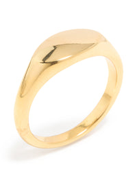 Elegant waterproof gold plated stainless steel oval signet ring side detail view - link has visual effect only
