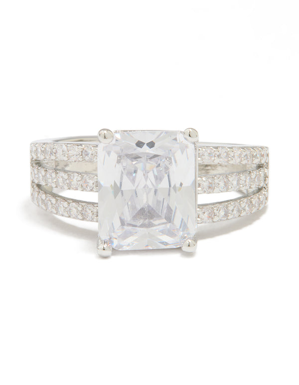 Silver Cubic Zirconia Square Band Ring