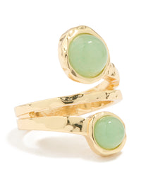 Gold Plated Green Semi Precious Stone Double Circle Ring - link has visual effect only