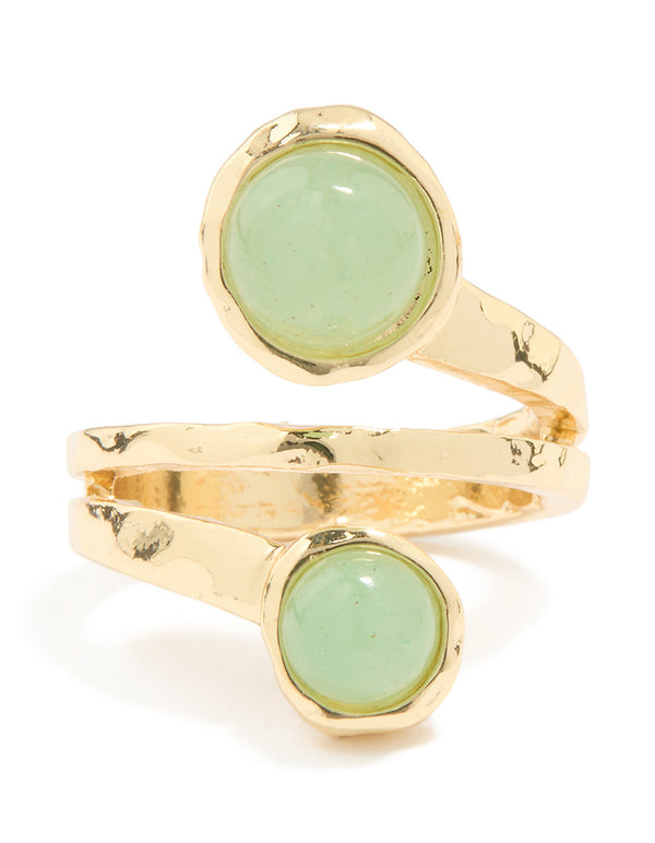 Gold Plated Green Semi Precious Stone Double Circle Ring