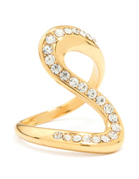 Waterproof Gold Plated Stainless Steel Diamante Swivel Ring - link has visual effect only