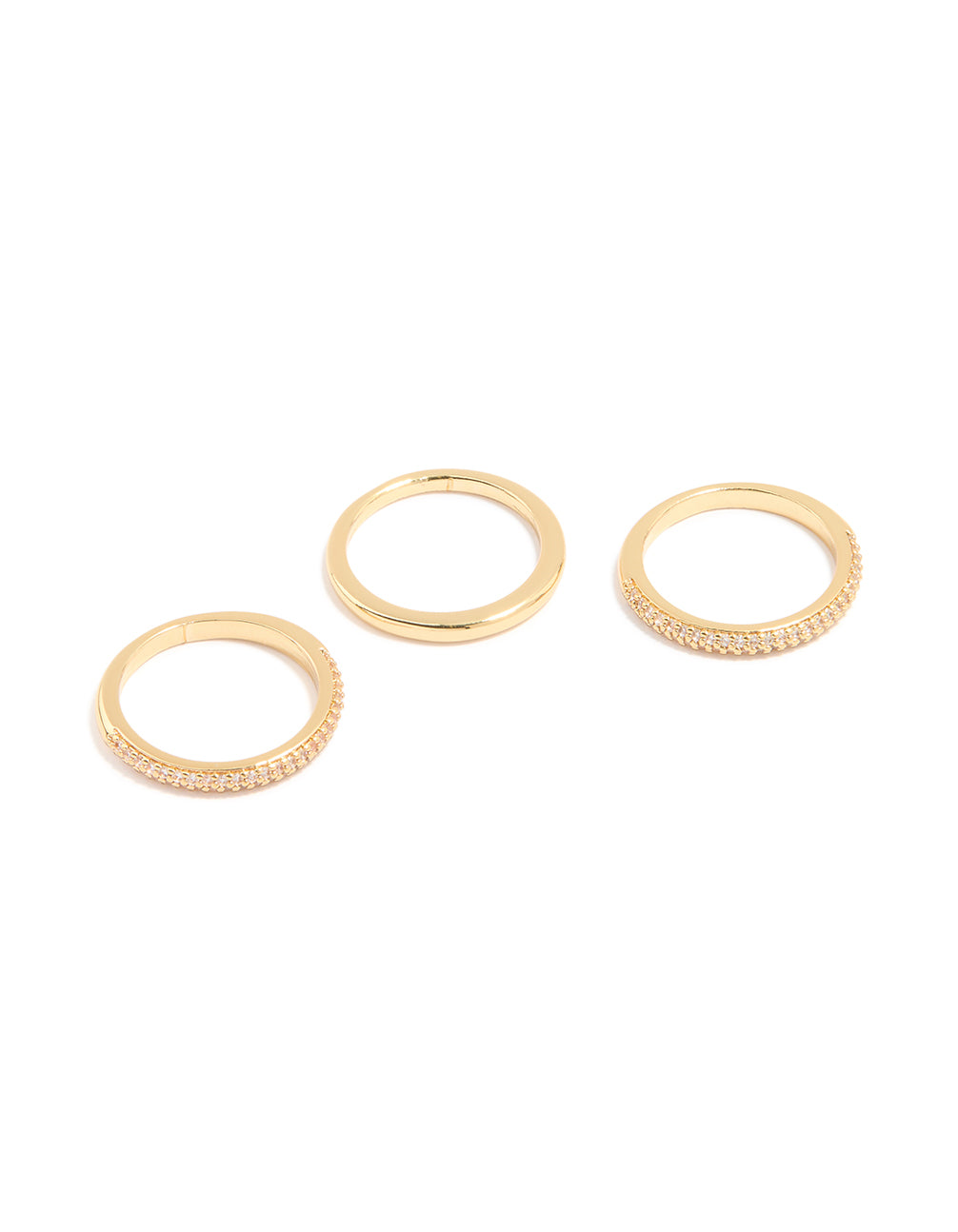 Gold Plated Cubic Zirconia Band Rings 3-Pack