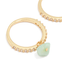 Gold Plated Embellished Cubic Zirconia Green Stone Rings 2-Pack - link has visual effect only