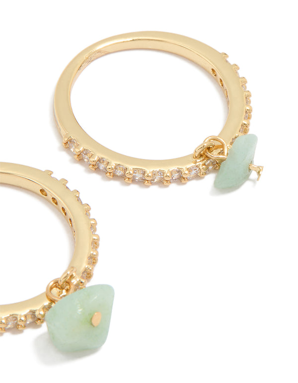 Gold Plated Embellished Cubic Zirconia Green Stone Rings 2-Pack