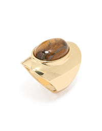 Gold Plated Tiger's Eye Oval Ring - link has visual effect only