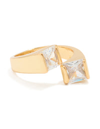 Gold Plated Cubic Zirconia Square Ring - link has visual effect only