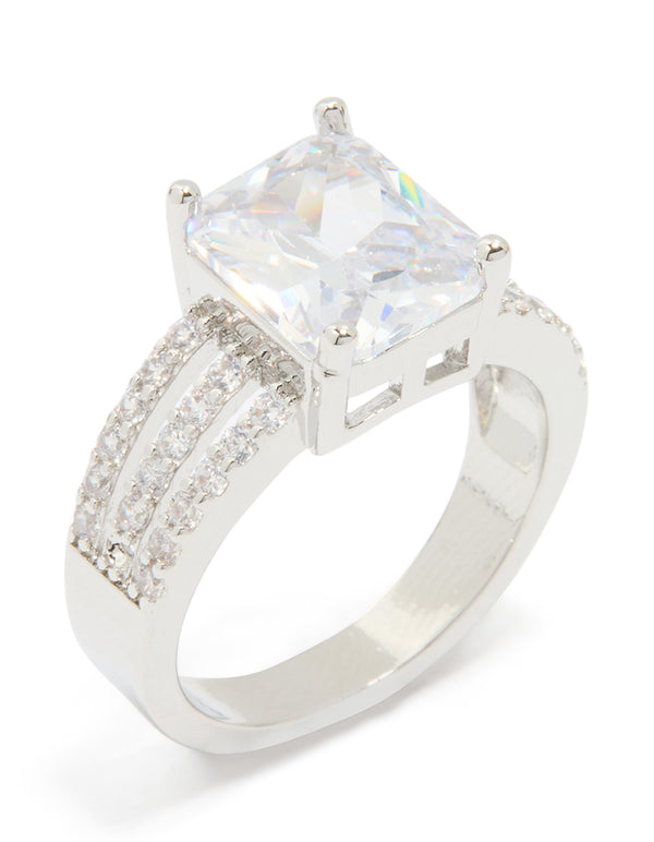 Silver Cubic Zirconia Square Band Ring