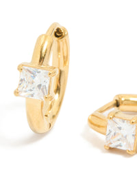 Gold Plated Princess Square Prism Hoop Earrings - link has visual effect only