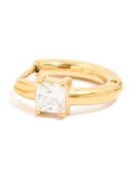 Gold Plated Princess Square Prism Hoop Earrings - link has visual effect only