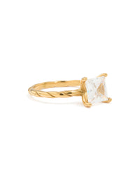 Waterproof Gold Plated Stainless Steel Cubic Zirconia Square Ring - link has visual effect only