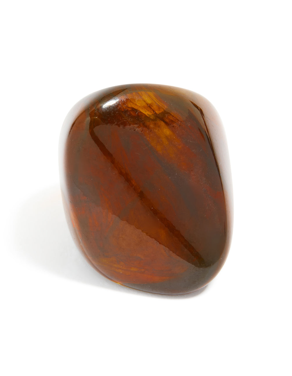 Highlighting a dark brown acrylic large obtuse ring in chunky statement style close up view