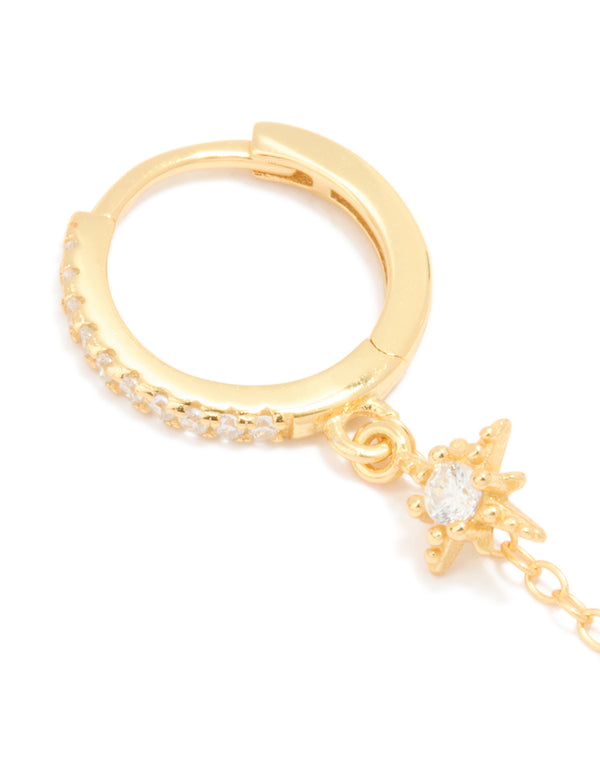 Gold Plated Sterling Silver Cubic Zirconia Chain Double Earring