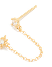 Gold Plated Sterling Silver Cubic Zirconia Chain Double Earring - link has visual effect only