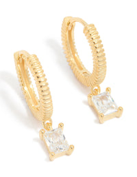 Gold Plated Sterling Silver Cubic Zirconia Drop Charm Huggie Earrings - link has visual effect only
