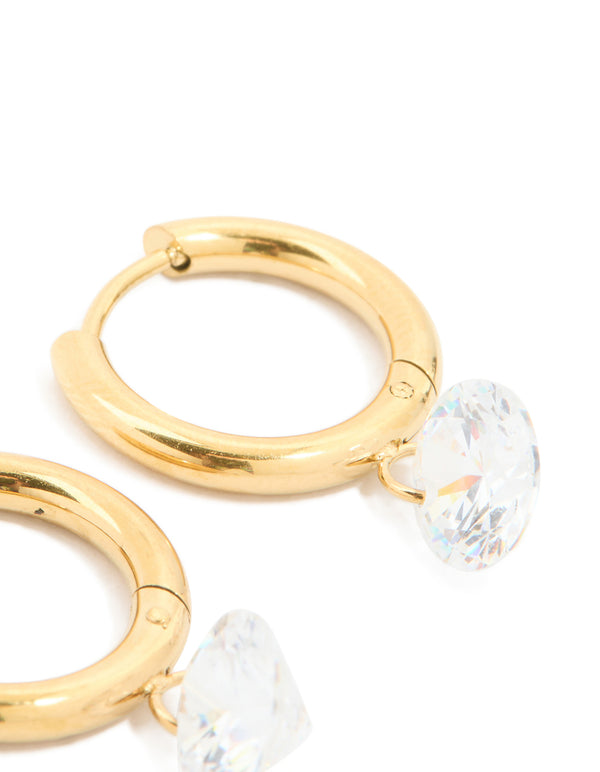 Wateproof Gold Plated Stainelss Steel Diamante Huggie Earrings