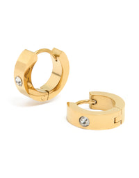 Waterproof Gold Plated Stainless Steel Cubic Zirconia Huggie Earrings 10 MM - link has visual effect only