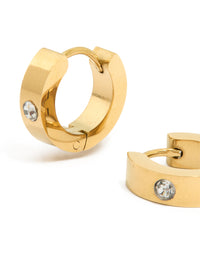 Waterproof Gold Plated Stainless Steel Cubic Zirconia Huggie Earrings 10 MM - link has visual effect only