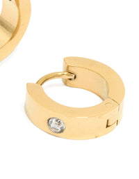 Waterproof Gold Plated Stainless Steel Cubic Zirconia Huggie Earrings 10 MM - link has visual effect only