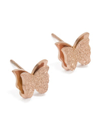 Rose Gold Plated Surgical Steel Sandblast Butterfly Stud Earrings - link has visual effect only