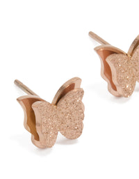 Rose Gold Plated Surgical Steel Sandblast Butterfly Stud Earrings - link has visual effect only