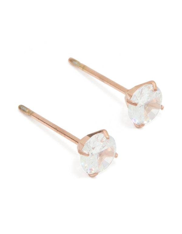 Rose Gold Plated Sterling Silver Cubic Zirconia Stud Earrings 5 MM