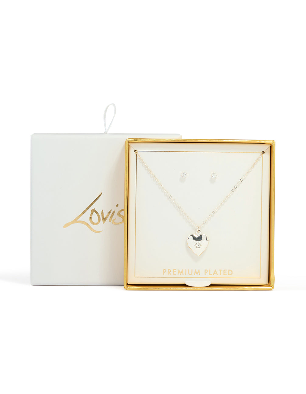 Silver Plated Cubic Zirconia Centre Heart Pendant Necklace & Earrings Set