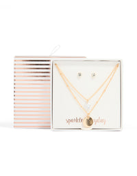 Gold Diamante Disc Layered Necklace & Earrings Set - link has visual effect only