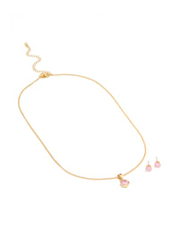 Gold Plated Pink Cubic Zirconia Pendant Necklace & Earrings Set - link has visual effect only