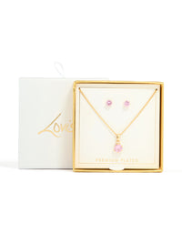 Gold Plated Pink Cubic Zirconia Pendant Necklace & Earrings Set - link has visual effect only