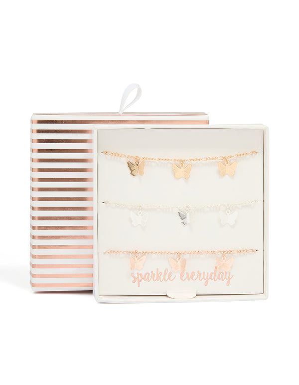 Mixed Metal Butterfly Bracelets 3-Pack