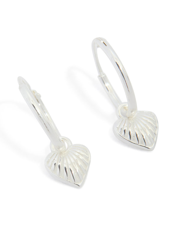Sterling Silver Heart Charm Huggie Earrings