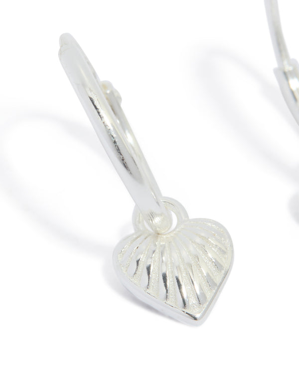 Sterling Silver Heart Charm Huggie Earrings