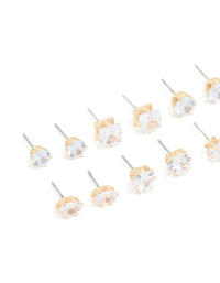 Gold Cubic Zirconia Stud Earrings 6-Pack - link has visual effect only