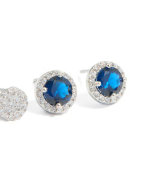 Silver Blue & Clear Cubic Zirconia Earrings 3-Pack - link has visual effect only