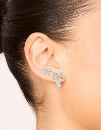 Silver Cubic Zirconia Bow Earrings 2-Pack - link has visual effect only